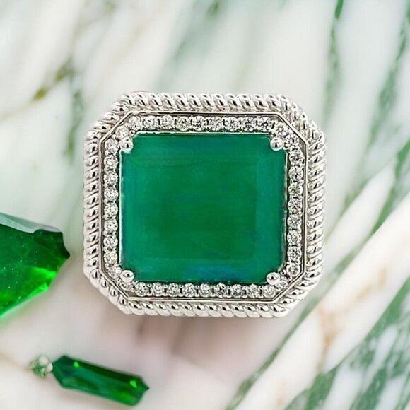 Enrico Kassini Jewelry - Natural Emerald Diamond Ring 6.25 14k W Gold 13.14 TCW Certified $9,775 402673